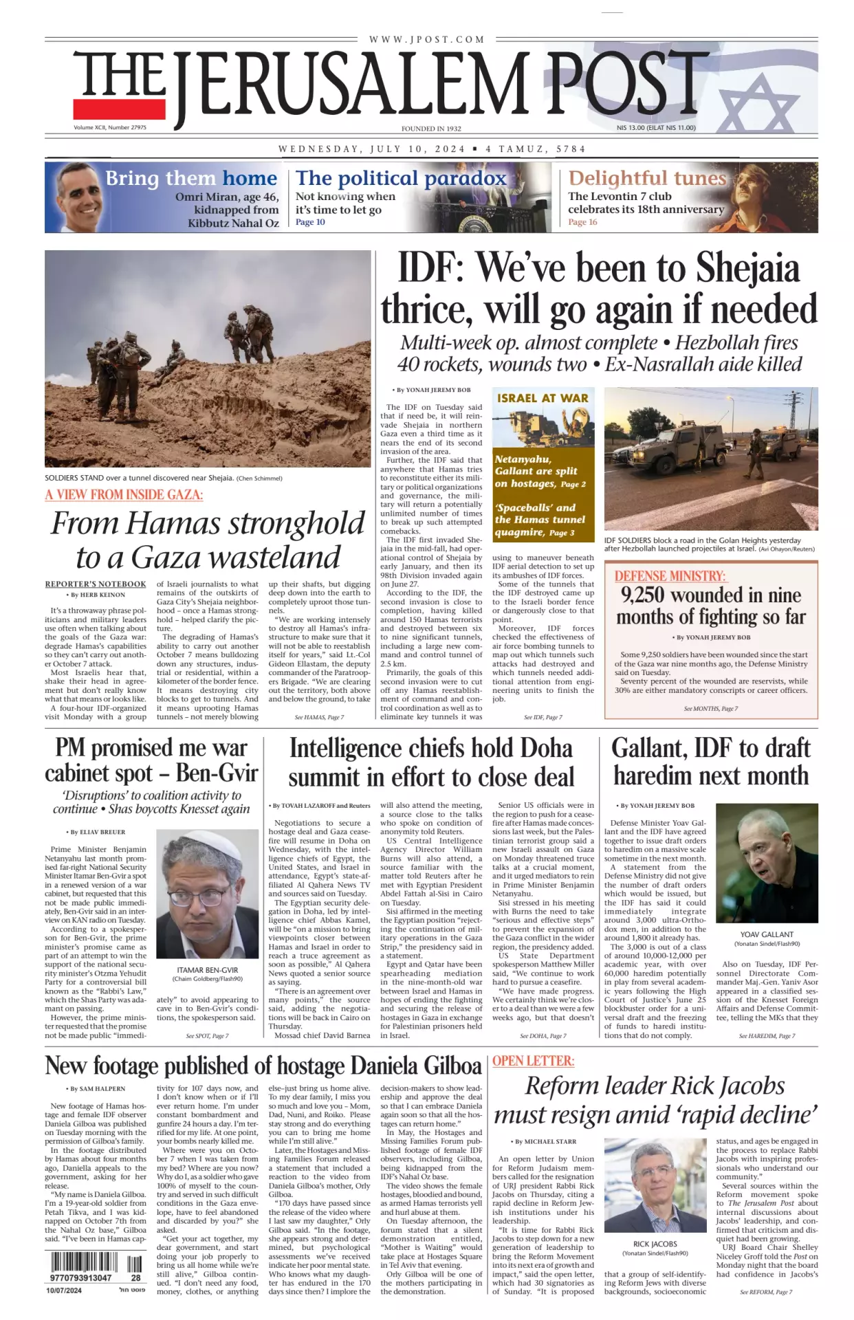 Prima-pagina-the jerusalem post-edizione-di-oggi-10-07-2024